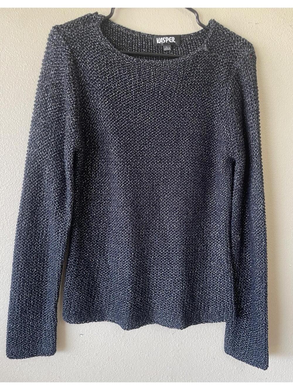 Kasper Size Large Black Silver Long Sleeve Sweater